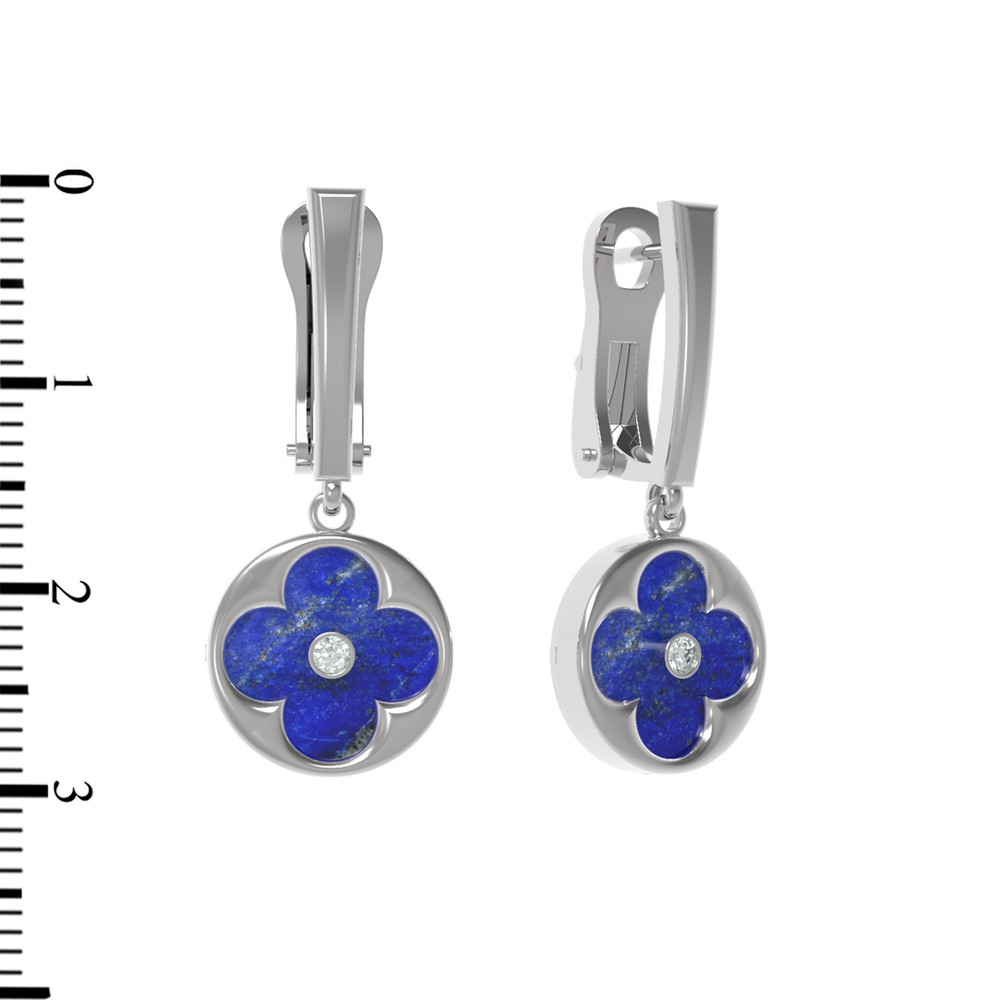 Серьги из белого золота c бриллиантами и лазуритом