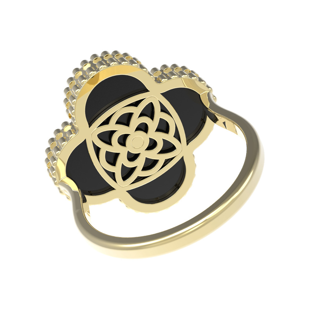 Кольцо из лимонного золота c бриллиантами и ониксом