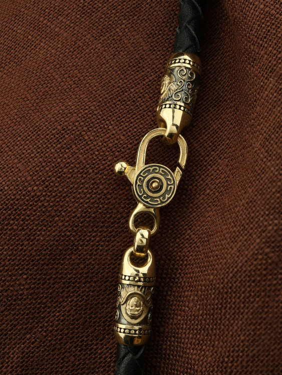 Шнурок кожаный из лимонного золота c кожаным шнурком и ониксом