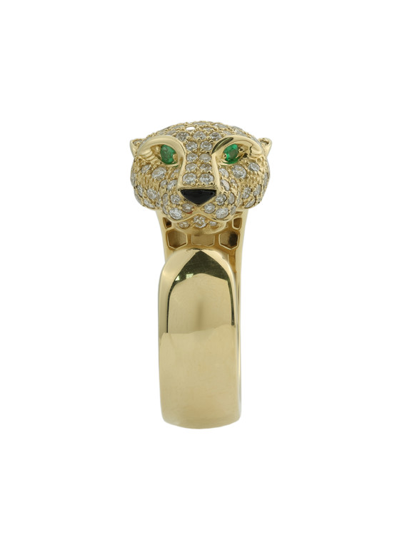 Кольцо из лимонного золота c бриллиантами, изумрудом и ониксом