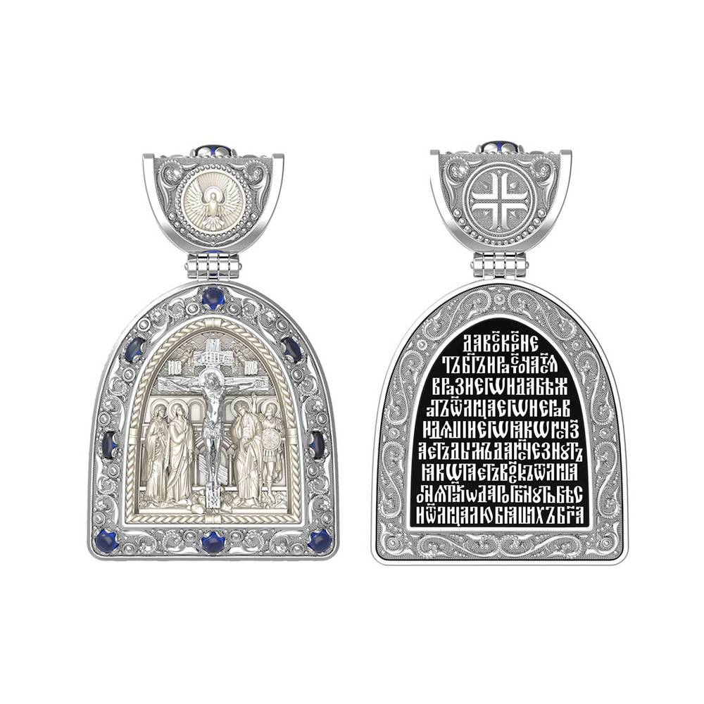 Образок из белого золота c эмалью, сапфиром и бивнем мамонта