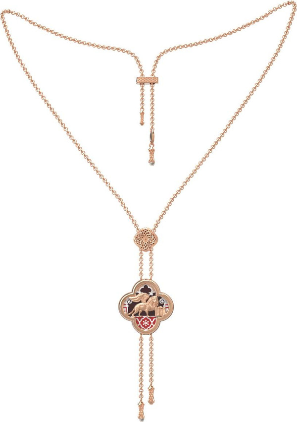 Колье из золота c эмаль , жемчугом и перламутром