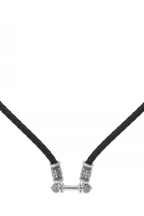 Шнурок кожаный из белого золота c кожаным шнурком