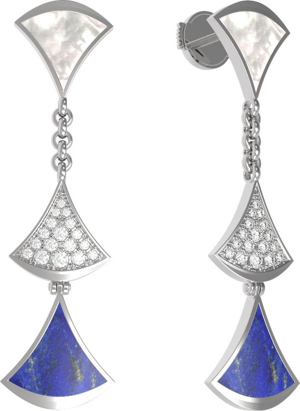 Серьги из белого золота c бриллиантами, лазуритом и перламутром