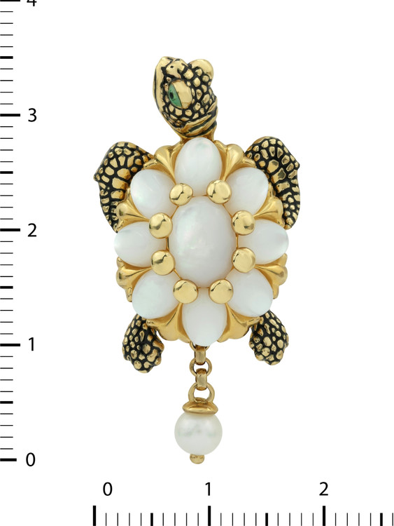 Подвеска из лимонного золота c эмалью, жемчугом и перламутром