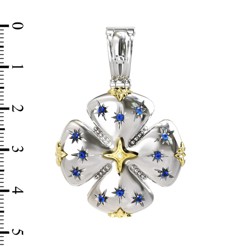 Крест из серебра и золота c фианитом, бриллиантами и рубином