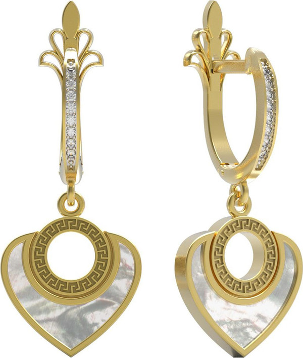 Серьги из лимонного золота c фианитом и перламутром