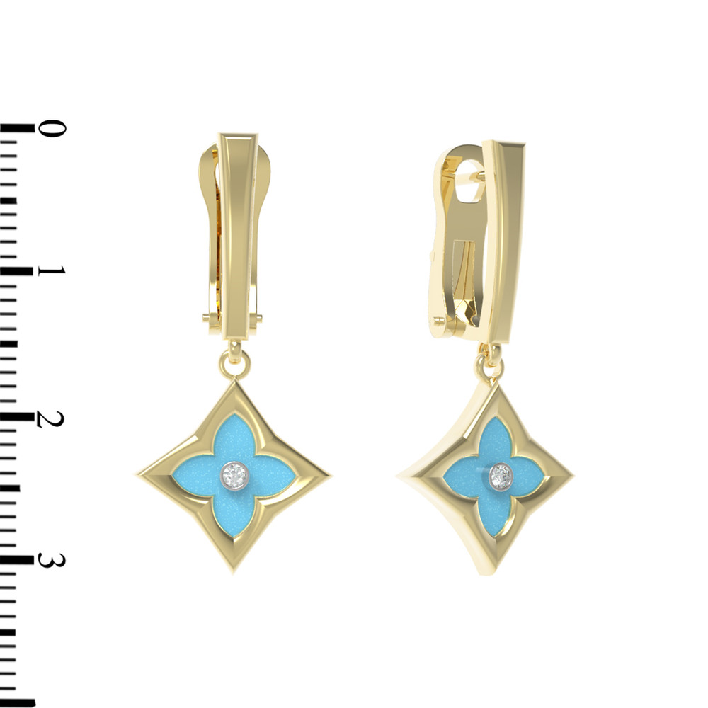 Серьги из лимонного золота c бриллиантами и бирюзой