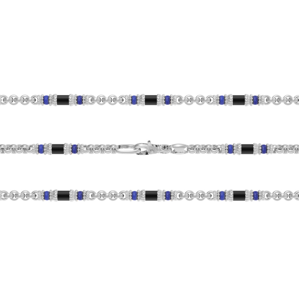 Цепь из белого золота c ониксом и лазуритом