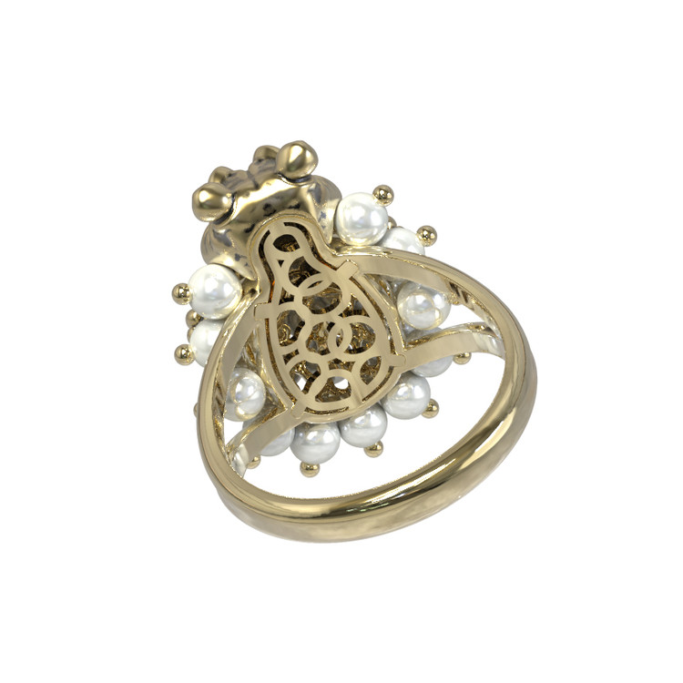 Кольцо из лимонного золота c эмаль и жемчугом