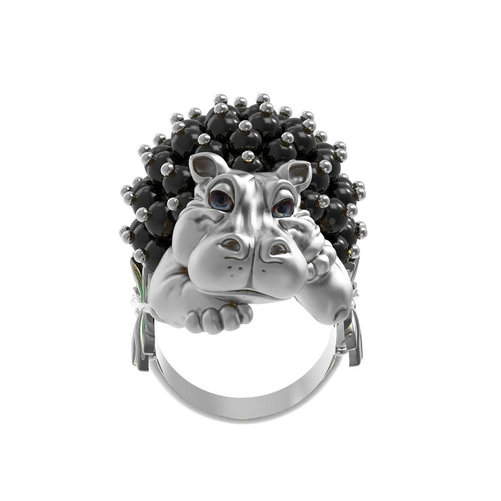 Кольцо из белого золота c эмаль и ониксом