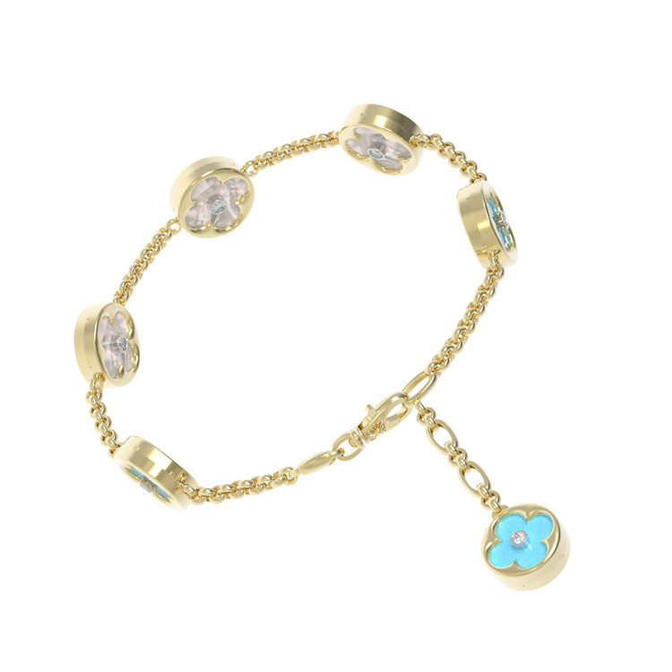 Браслет из лимонного золота c бриллиантами, бирюзой и перламутром