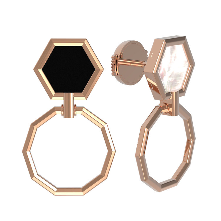 Серьги из золота c ониксом и перламутром