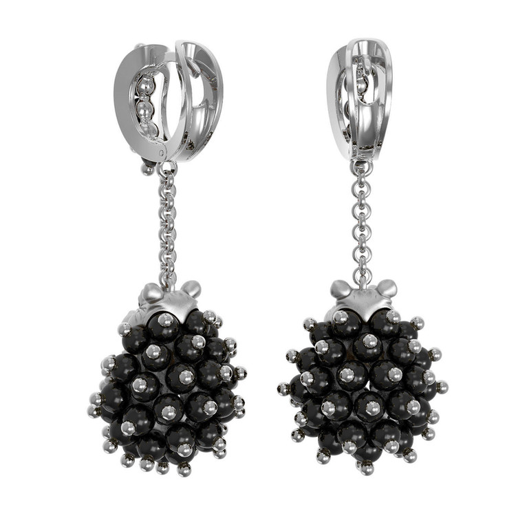 Серьги из белого золота c эмалью и ониксом