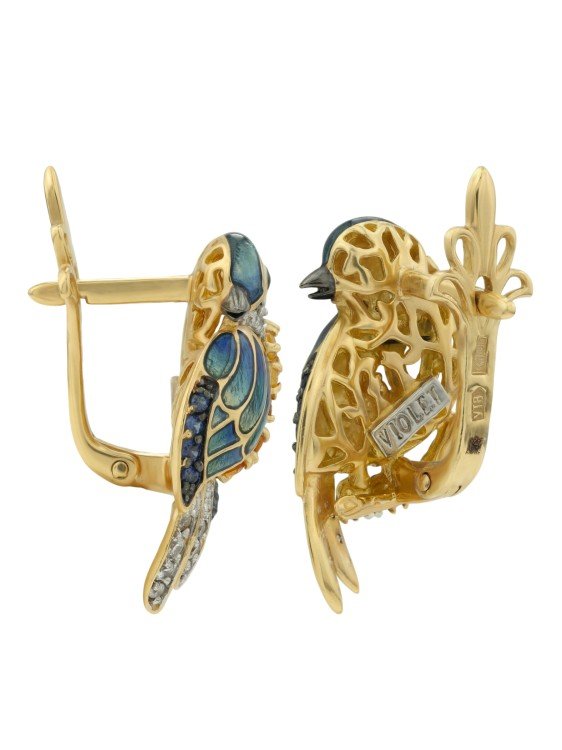 Серьги из лимонного золота c эмаль , фианитом, цитрином и сапфиром