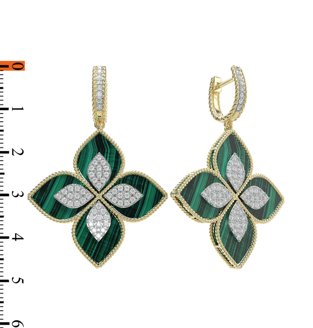 Серьги из лимонного золота c бриллиантами и малахитом