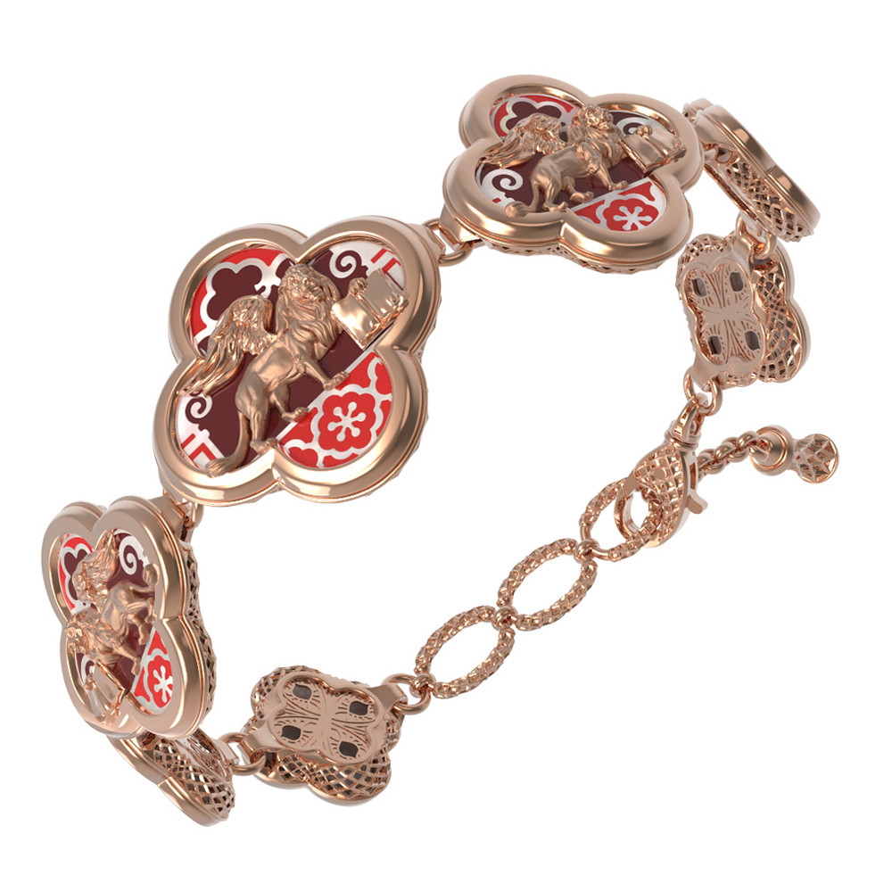 Браслет из золота c эмалью, жемчугом и перламутром