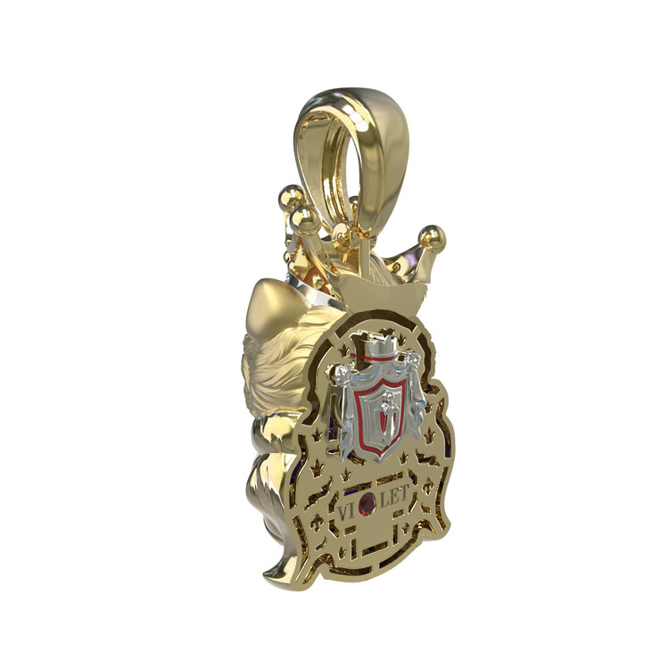 Подвеска из лимонного золота c эмалью, бриллиантами и рубином