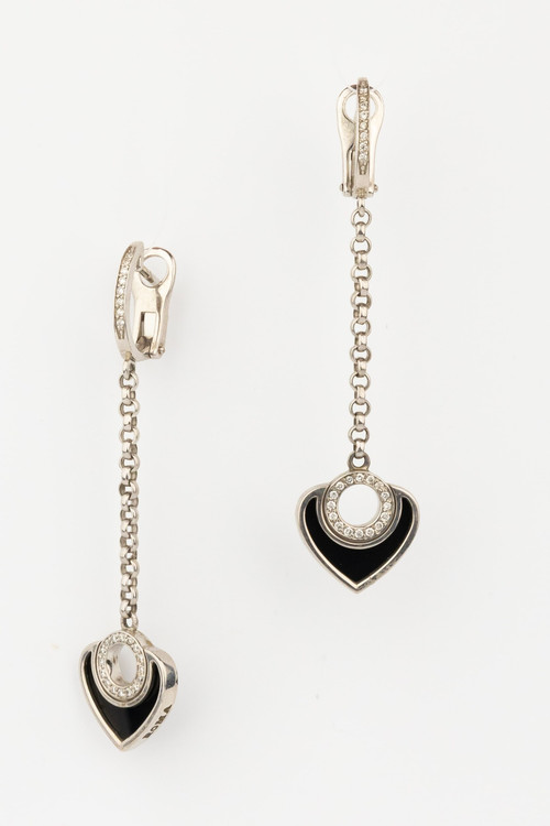 Серьги из белого золота c бриллиантами и ониксом