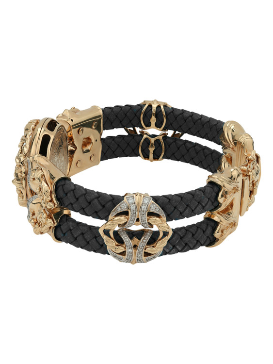 Браслет из золота c эмаль , бриллиантами, шнурком и ониксом