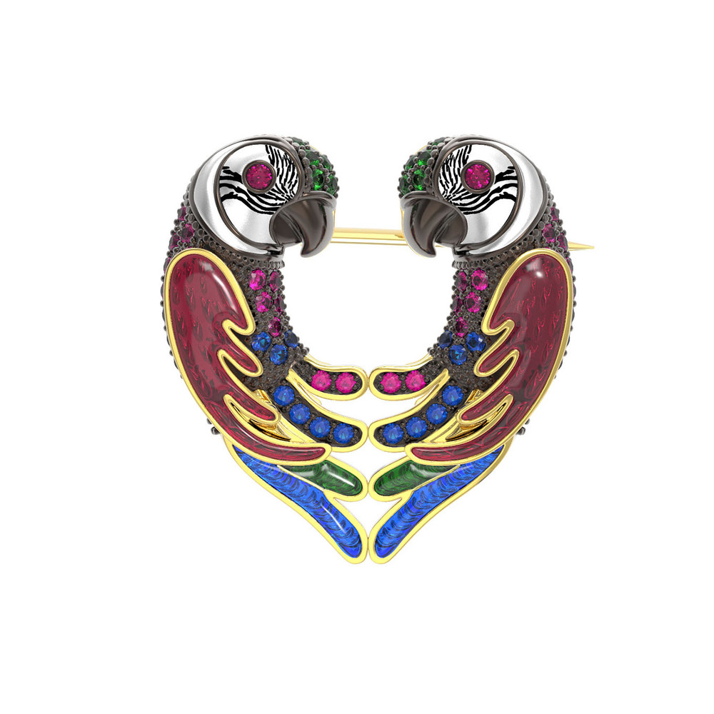 Брошь из лимонного золота c эмаль и фианитом