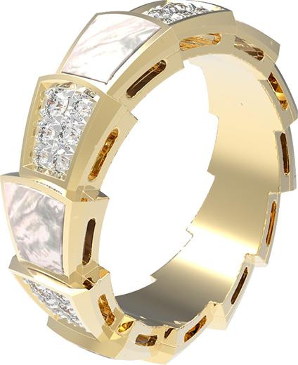 Кольцо из лимонного золота c бриллиантами и перламутром