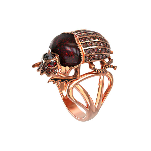 Кольцо из золота c эмаль , фианитом и гранатом