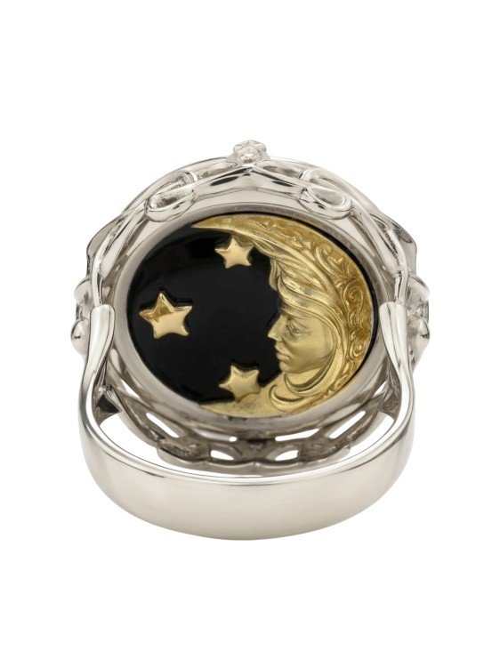 Кольцо из белого золота c ониксом и перламутром