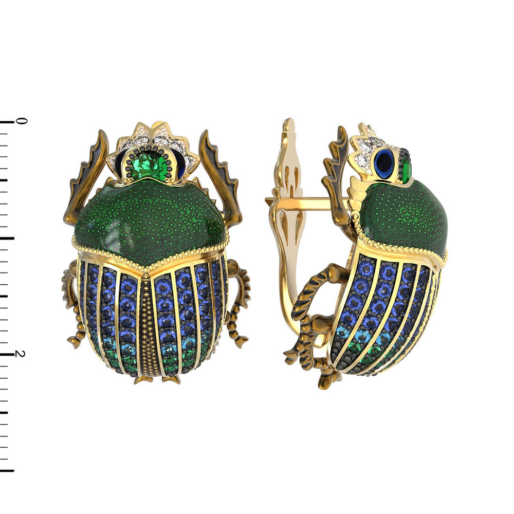 Серьги из лимонного золота c эмалью, фианитом и турмалином