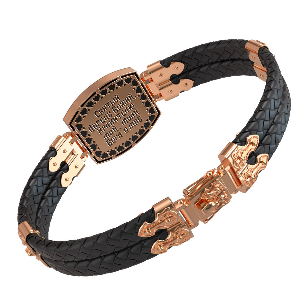 Браслет из золота c эмаль , шнурком и ониксом