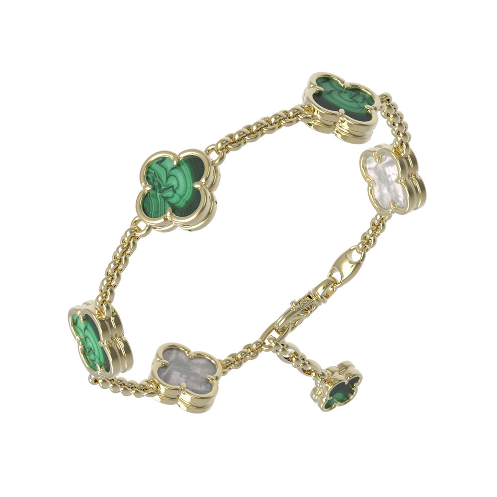 Браслет из лимонного золота c малахитом и перламутром