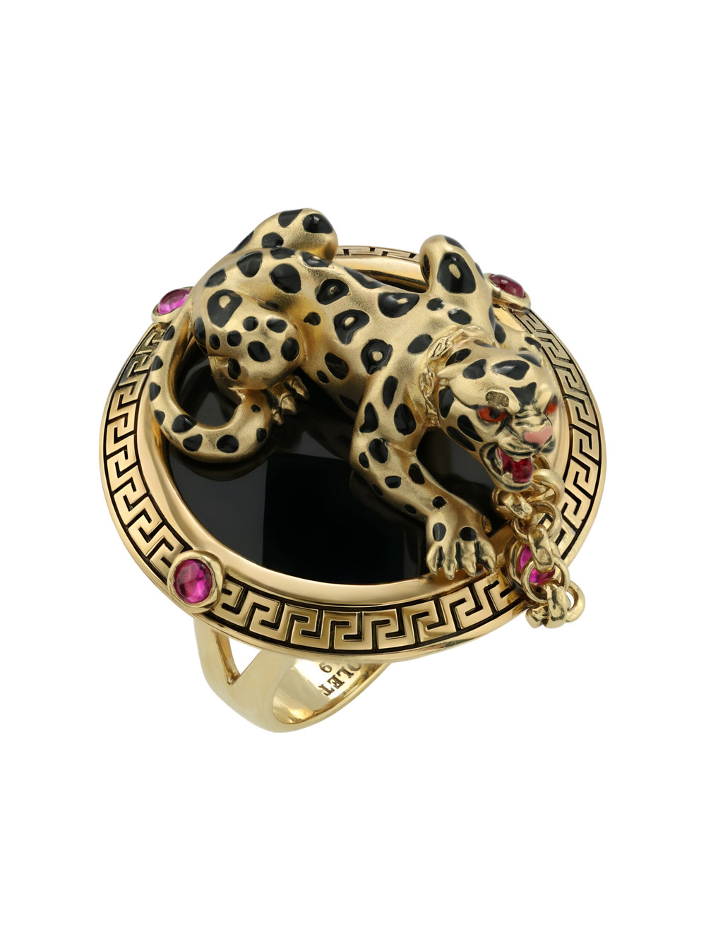 Кольцо из лимонного золота c эмалью, ониксом и рубином