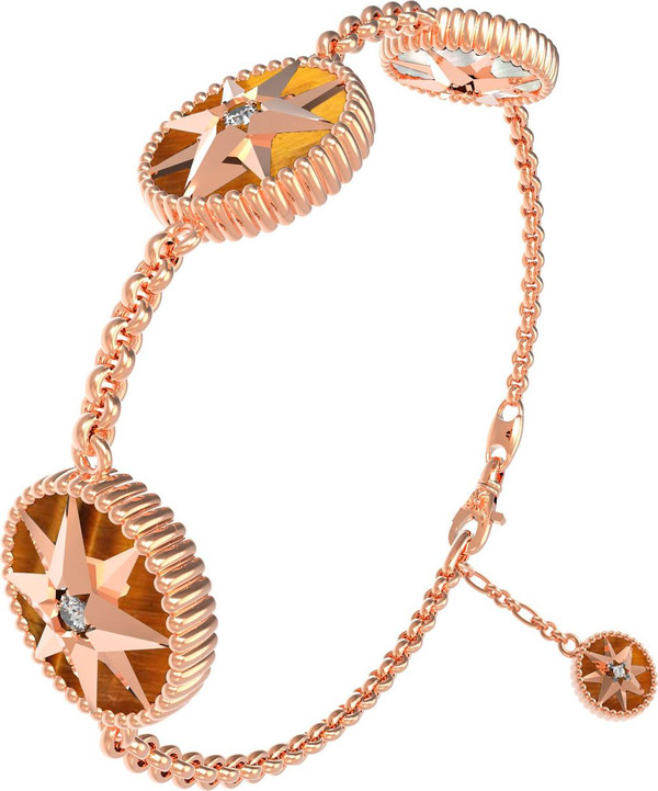 Браслет из золота c фианитом, тигровым глазом и перламутром