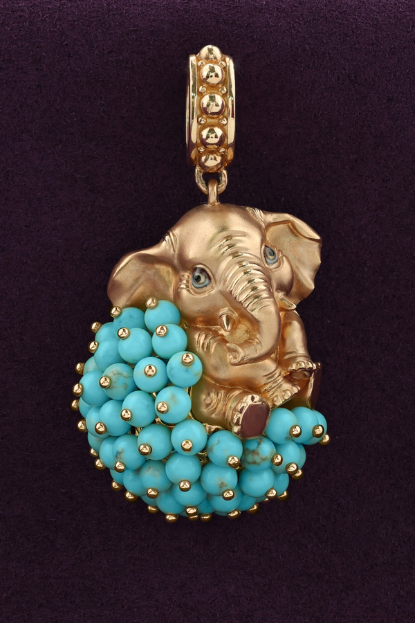 Подвеска из золота c эмаль и бирюзой