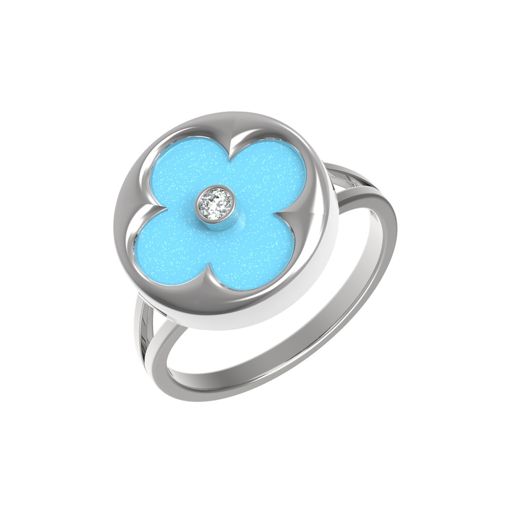 Кольцо из белого золота c бриллиантами и бирюзой