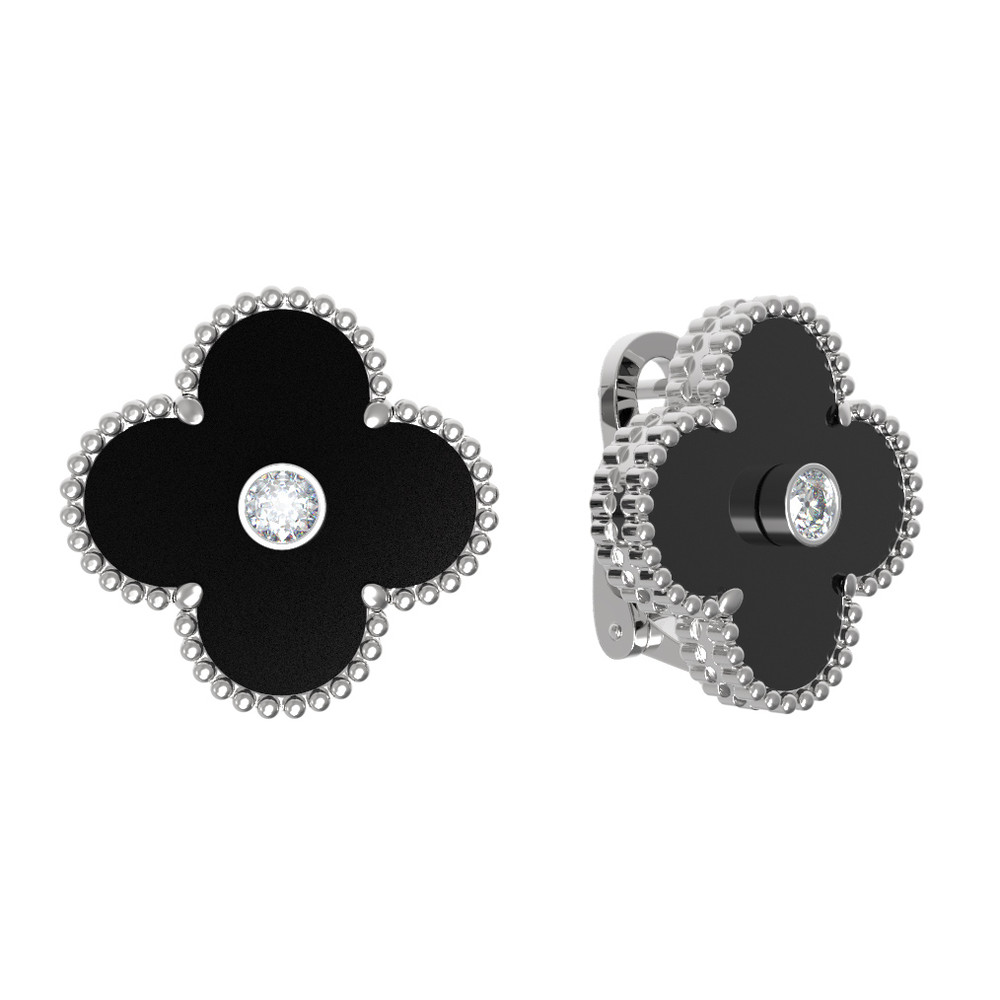 Серьги из белого золота c бриллиантами и ониксом