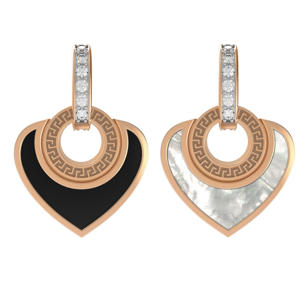 Подвеска из золота c фианитом, ониксом и перламутром