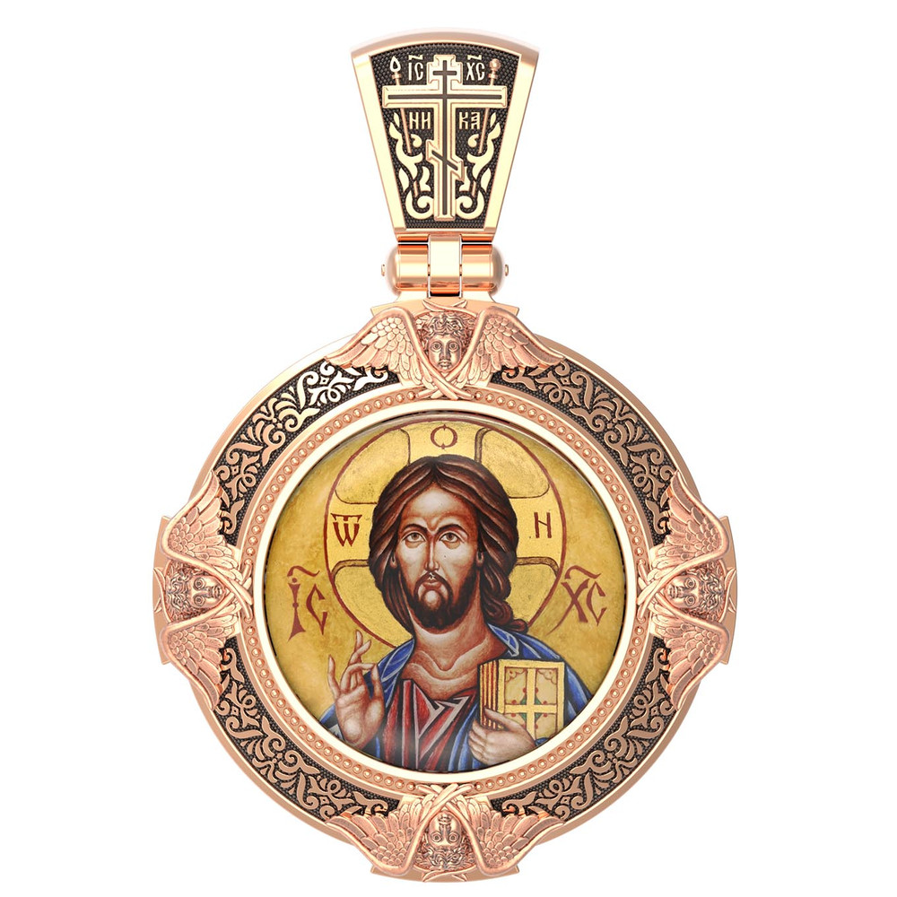 Образок из золота c эмаль , иконописью и темперой