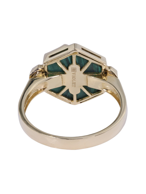 Кольцо из лимонного золота c бриллиантами и малахитом