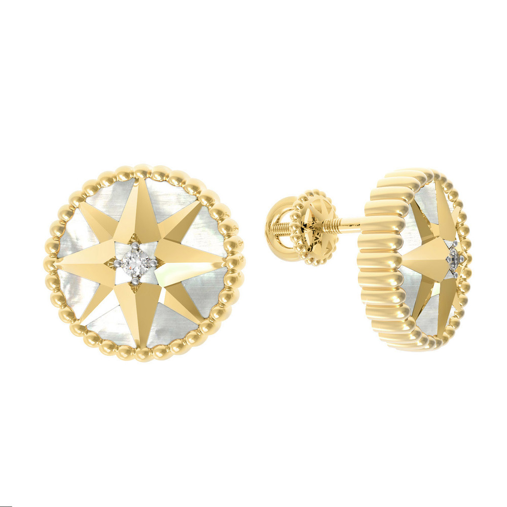 Серьги из лимонного золота c фианитом и перламутром