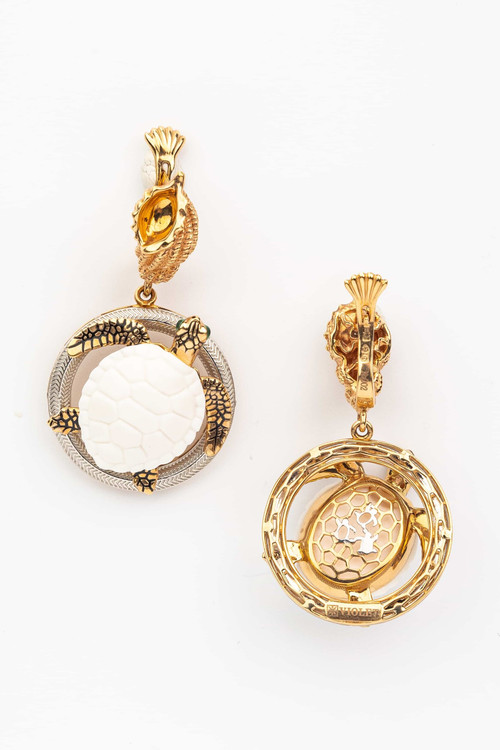 Серьги из золота c эмаль и бивнем мамонта