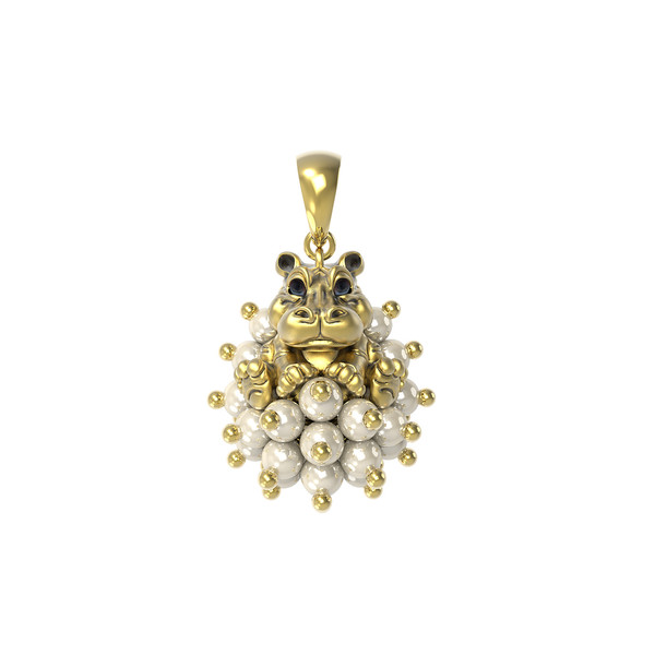 Подвеска из лимонного золота c эмаль и жемчугом