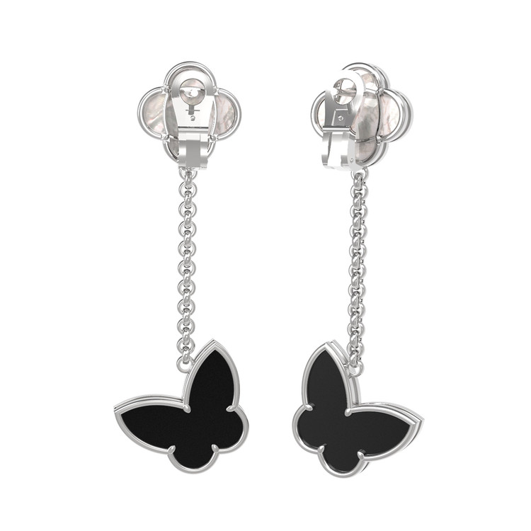 Серьги из белого золота c ониксом и перламутром