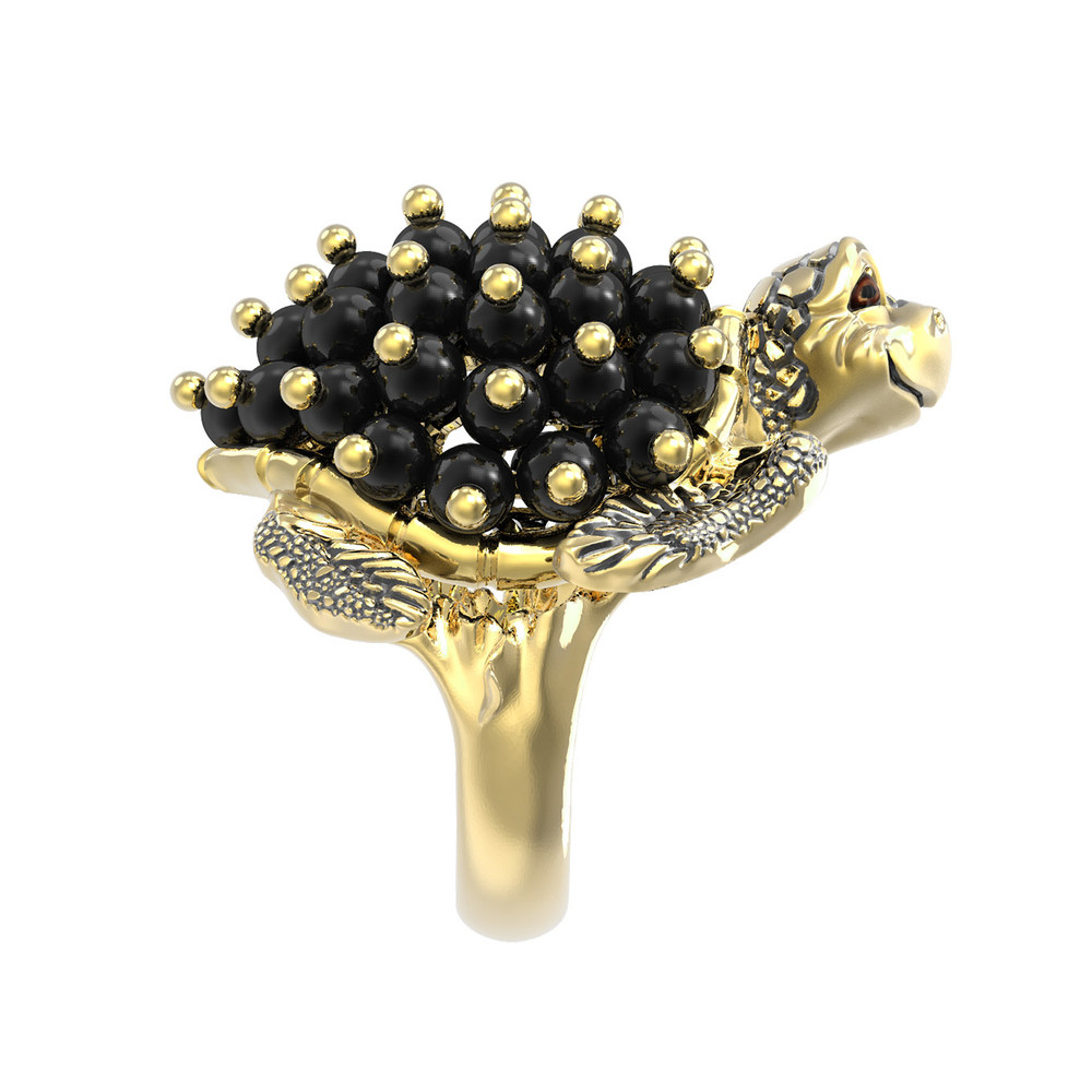 Кольцо из лимонного золота c эмаль и ониксом