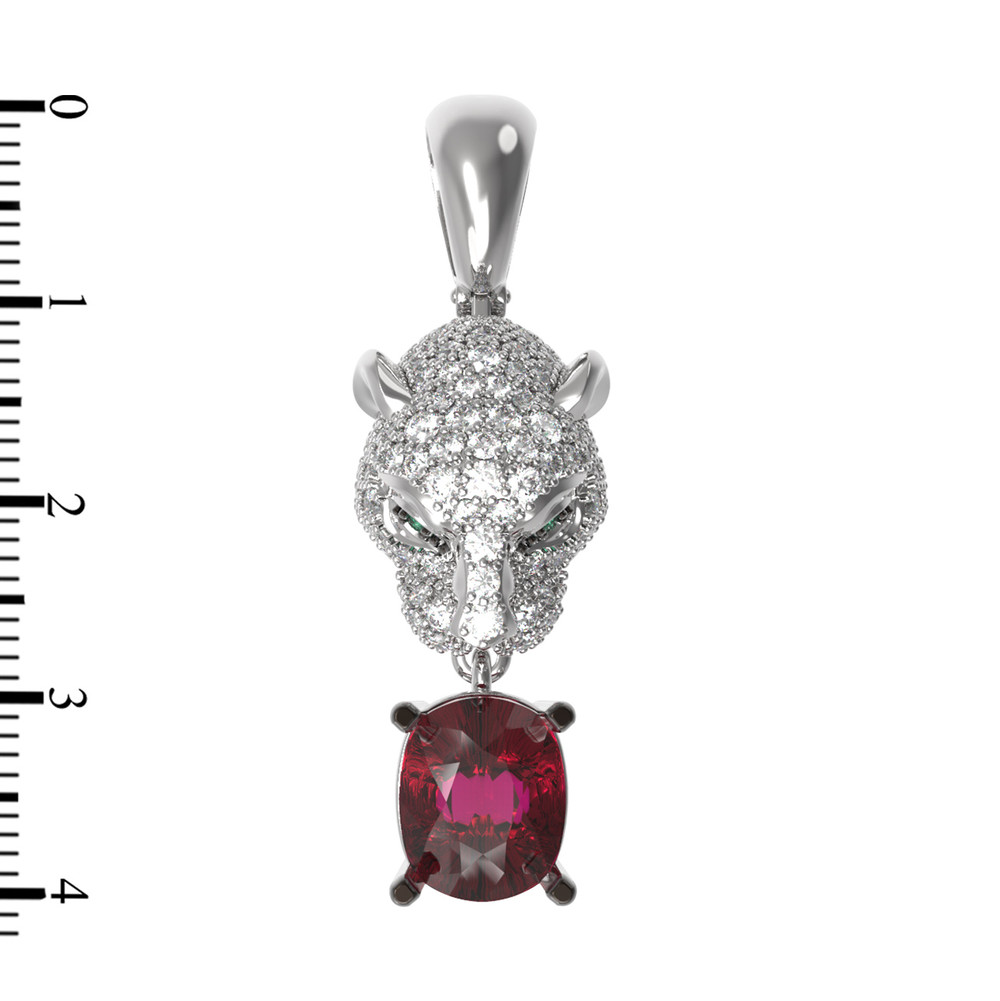 Подвеска из белого золота c бриллиантами, рубином и изумрудом