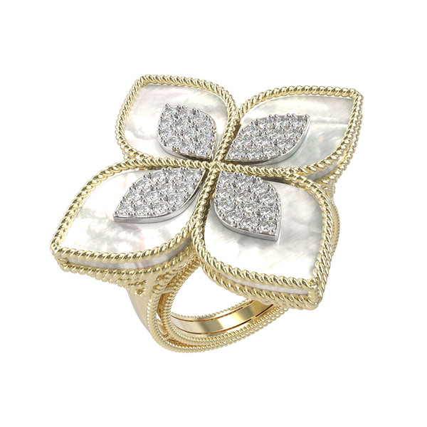 Кольцо из лимонного золота c бриллиантами и перламутром