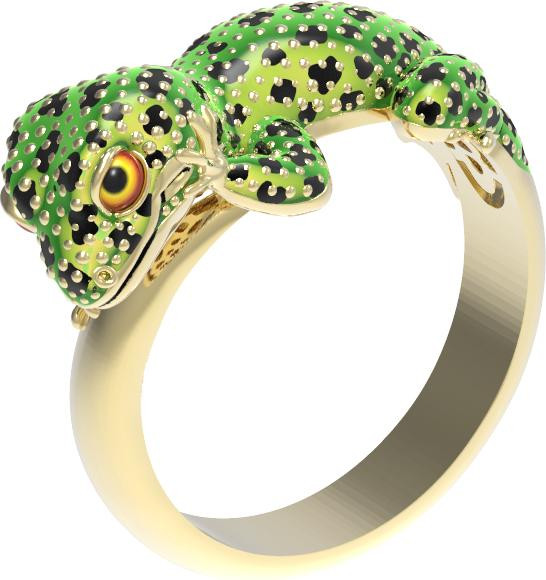 Кольцо из лимонного золота c эмалью и рубином