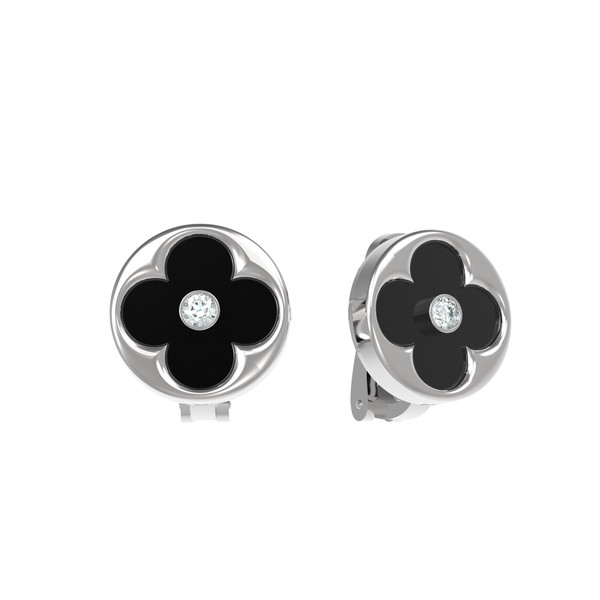 Серьги из белого золота c бриллиантами и ониксом