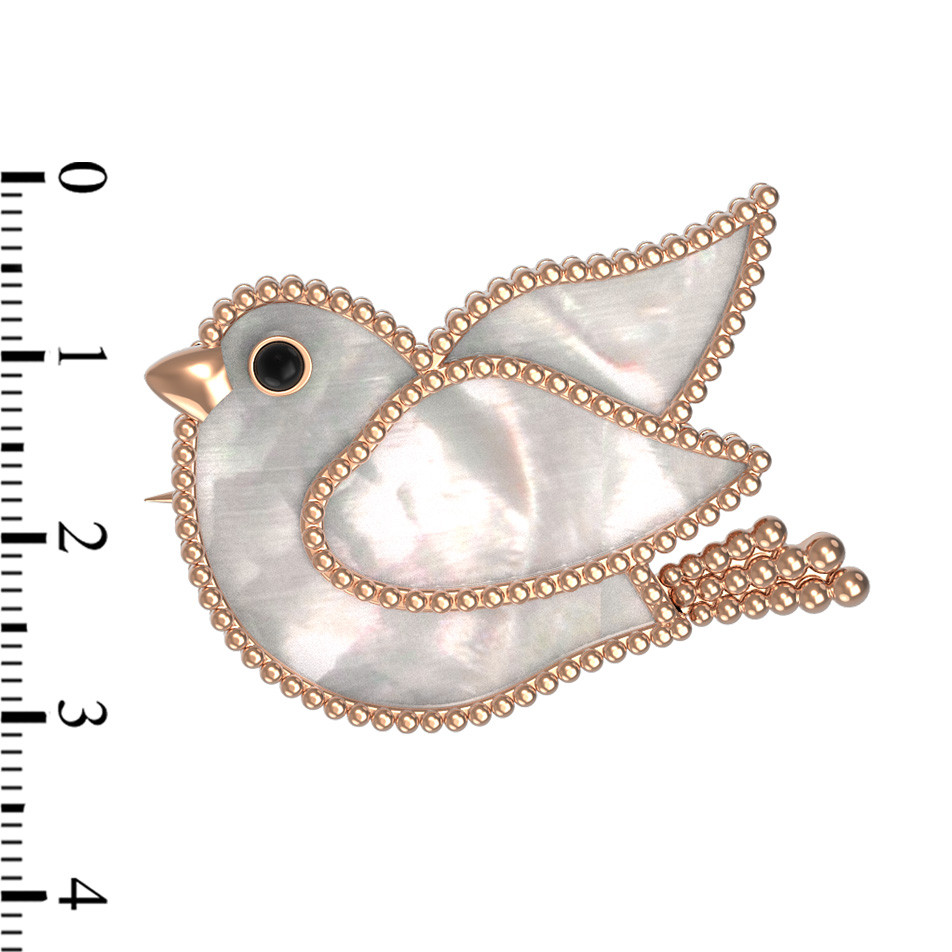 Брошь из золота c эмалью и перламутром