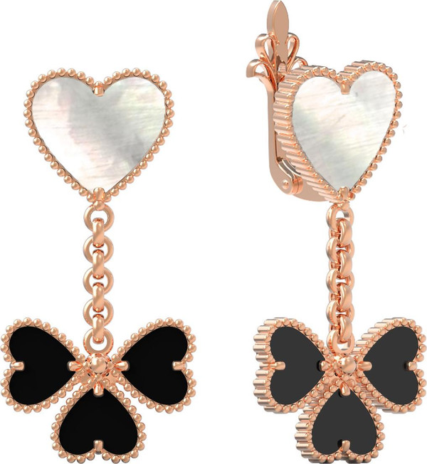 Серьги из золота c ониксом и перламутром